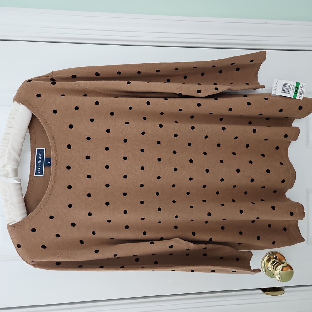 Karen Scott Brown & Black Polka Dot Lightweight Quarter Sleeve Sweater